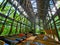 Carroll County, Arkansas, U.S - June 23, 2022 - The unique architecture inside of the Thorncrown Chapel