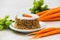 Carrot cake with fresh carrot and fresh green hazelnuts
