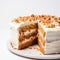 Carrot Cake on plain white background - product photography