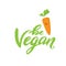 Carrot cartoon and Be Vegan textured typography for healthy food poster, zero waste eco lifestyle, vegetarian eat, fresh