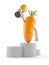 Carrot character holding golden trophy