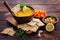 Carrot and chickpeas hummus with crackers