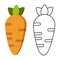 Carrot coloring book. Juicy and sweet carrot. Educational game for kids. Fruits and vegetables. Coloring book for kids.