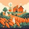 carrot farm scene and little white rabbit illustration