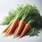 Carrot greens with water drops on white background. ai generative