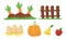 Carrot Growing on Vegetable Patch and Eggs on Straw Vector Set