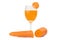 carrot half with glass juice carrot on white backgroun