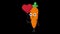 Carrot holding heart shaped balloon. Transparent background