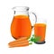 Carrot juice and carrots, jug and glass cup, vector, illustration