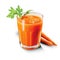 Carrot juice close-up. A glass of fresh carrot juice and fresh carrots on a white background