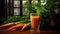 Carrot Juice on a rustic wooden table