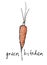 Carrot. Line art style With bright orange watercolor background. Inscription Green kitchen For logo, menu, icon farmers