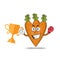 The Carrot mascot character wins a boxing trophy. vector illustration