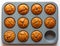 Carrot muffins in metal baking form. Homemade tasty dessert or breakfast. Healthy eating concept. Top view