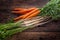 Carrot parsnip celery. Celery carrot and parsnip on rustic oak table