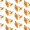 Carrot pattern with kawaii eyes. Design of vector illustrations in orange and green colors