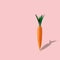 Carrot with pineapple leaves on pastel pink background. Minimal Easter composition