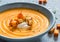 Carrot soup with cream and croutons