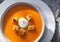 Carrot soup with cream and croutons