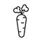 Carrot with tops icon. Linear logo of tuberous vegetable. Black simple illustration of eco farming, source of vitamin beta