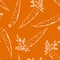 Carrot white outline on an orange background. Fresh vegetables seamless pattern.