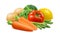 Carrots, broccoli, potato, tomato, asparagus and lemon isolated on white