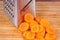 Carrots sliced into circles with the kitchen grater close-up