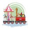 Carrousel and kids toys on train