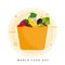 Carry bag full of fruits and vegetables on abstract background for World Food Day.