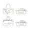 Carryall, belt bag. Sport equipment. Fitness inventory. Flat vector illustration. Line art