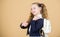 Carrying things in backpack. Learn how fit backpack correctly. Girl little fashionable cutie carry backpack. Popular