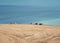 Cars on the beach. Remote view. Sulak reservoir, Dagestan