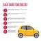 Cars care checklist. Yellow car and line icons