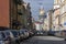 Cars on a city street, building, home, away Isaac`s Cathedral, P