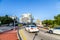 Cars cross the draw bridge in Miami