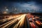 Cars cruising on a highway at night captured in a mesmerizing long exposure shot