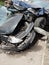 Cars damaged during road accident