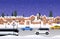 Cars driving road over winter city street merry christmas happy new year holiday celebration concept snowy town snowfall