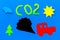 Cars emitting carbon dioxide. Pollution concept. harm the environment. Car and smoke cutout on blue background top view