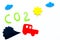 Cars emitting carbon dioxide. Pollution concept. harm the environment. Car and smoke cutout on white background top view