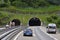 Cars enter the tunnel in Switzerland