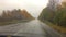 Cars go on the road travel asphalt. autumn beautiful view forest, raindrops on the glass car blurred background slow