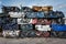 Cars in junkyard,  pressed and packed for recycling