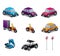 Cars Motorcycles and traffic signs set isometric