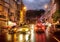 cars and night traffic lights in rainy city