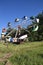 Cars on an old carnival ride using centrifugal force for thrills