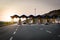 Cars passing through the toll gate on the motorway