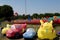 Cars and pokemon kites at the kite festival at the storage sea geeste germany