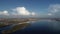 Cars ride on the bridge, aerial view views of the bridge from a height