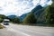 cars on road in Aurlandsfjord Flam (Aurlandsfjorden) Norway